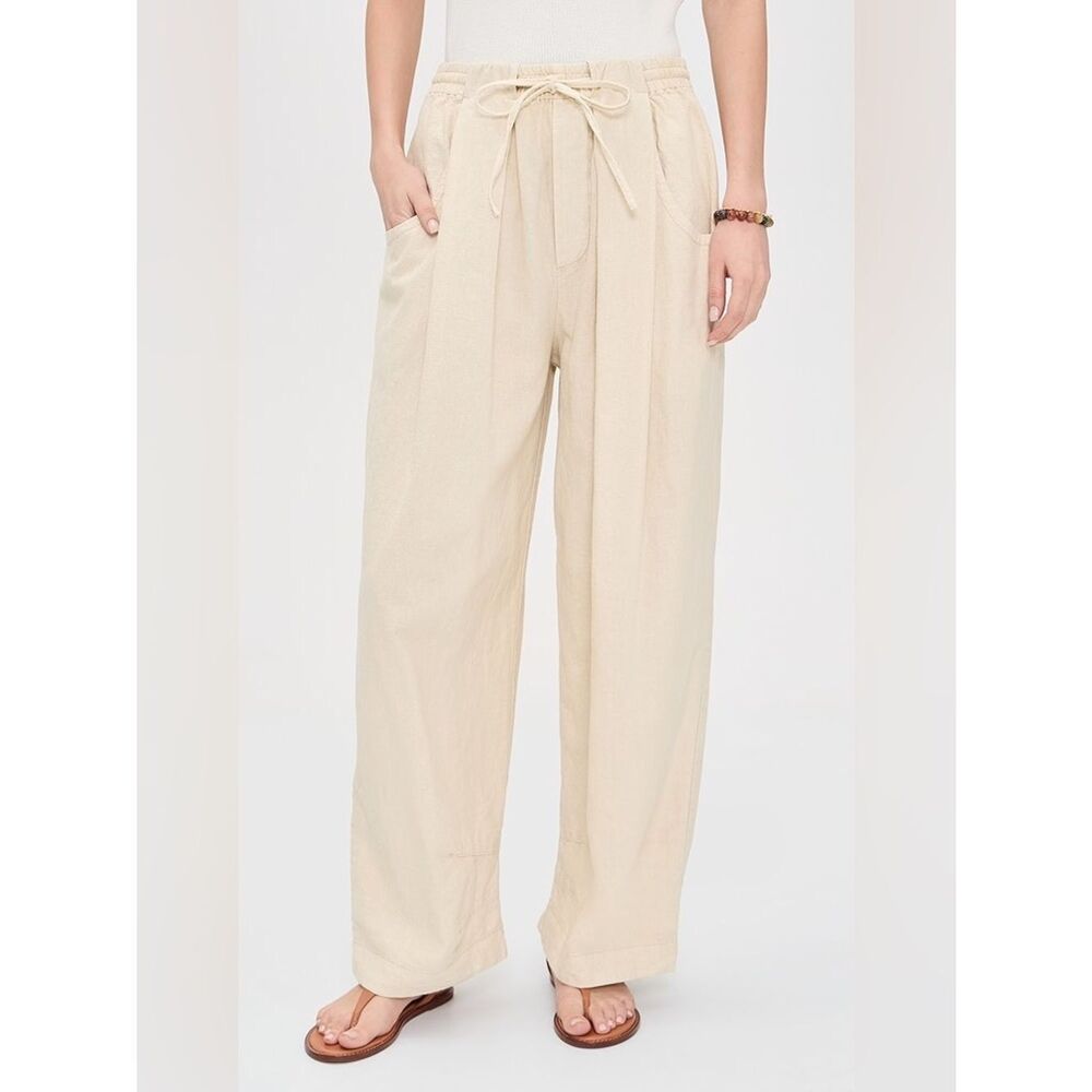 Madewell Cream Elastic Waist Pants wide-leg functional drawstring satin
